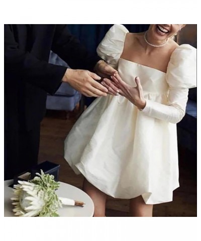 Women's Sweetheart Short Wedding Dress for Bride Detachable Sleeves Boho Wedding Dress Tulle Bridal Gown O-ivory $29.25 Dresses