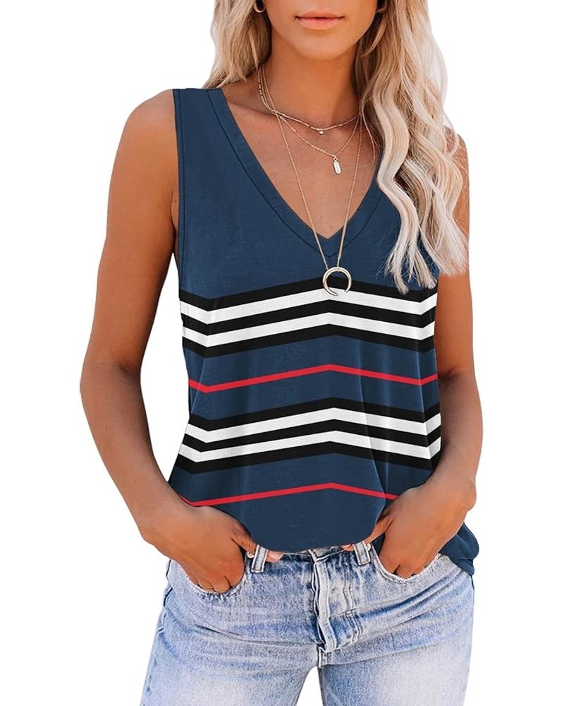 Women Summer Tops Trendy 2024 Fashion Cute Print Tank Tops Loose Fit Workout V Neck Sleeveless Shirts Color Blue $11.99 Tanks