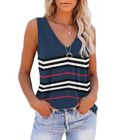 Women Summer Tops Trendy 2024 Fashion Cute Print Tank Tops Loose Fit Workout V Neck Sleeveless Shirts Color Blue $11.99 Tanks