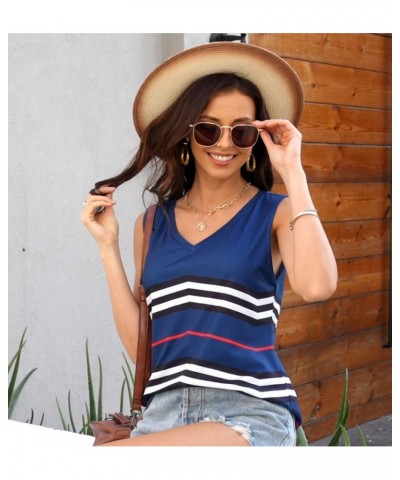 Women Summer Tops Trendy 2024 Fashion Cute Print Tank Tops Loose Fit Workout V Neck Sleeveless Shirts Color Blue $11.99 Tanks