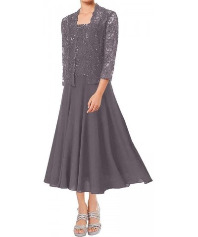 Mother of The Bride Dresses Mother of The Groom Dresses Beaded Wedding Guest Groom Dress with Jacket Gray $42.84 Dresses