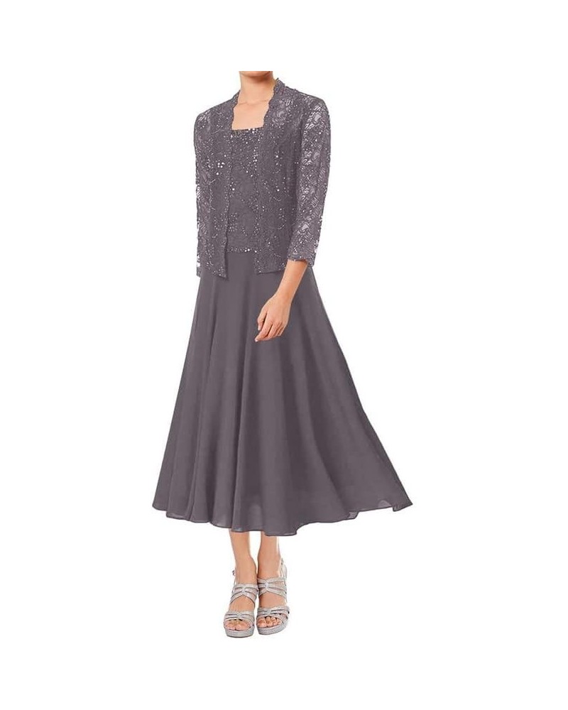 Mother of The Bride Dresses Mother of The Groom Dresses Beaded Wedding Guest Groom Dress with Jacket Gray $42.84 Dresses