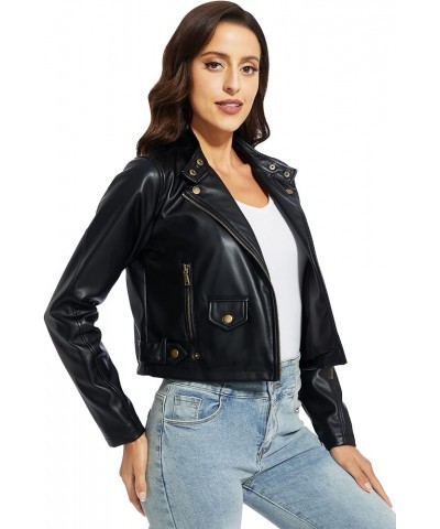 Women's Faux Leather Jackets, Zip Up Motorcycle Short PU Moto Biker Outwear Fitted Slim Coat Black-ss $18.80 Coats