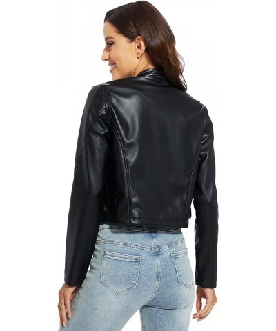 Women's Faux Leather Jackets, Zip Up Motorcycle Short PU Moto Biker Outwear Fitted Slim Coat Black-ss $18.80 Coats