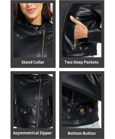 Women's Faux Leather Jackets, Zip Up Motorcycle Short PU Moto Biker Outwear Fitted Slim Coat Black-ss $18.80 Coats