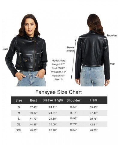 Women's Faux Leather Jackets, Zip Up Motorcycle Short PU Moto Biker Outwear Fitted Slim Coat Black-ss $18.80 Coats