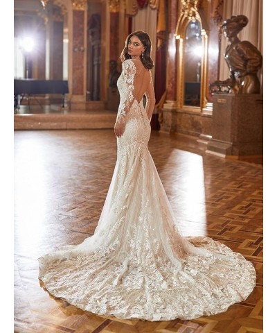 Women's Mermaid Wedding Dresses for Bride 2024 Boho Long Lace Bridal Gowns for Wedding YMSWD01 E-ivory $46.03 Dresses