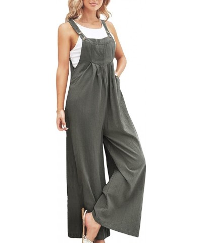 Womens Overalls Casual Adjustable Cotton Linen Overalls for Women Loose Fit Bib Wide Leg Jumpsuit with Pockets Dark Gray $11....