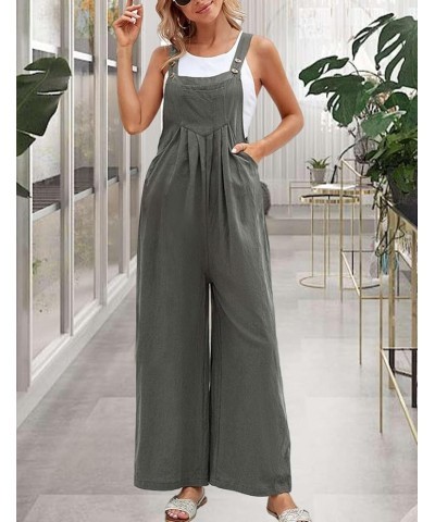 Womens Overalls Casual Adjustable Cotton Linen Overalls for Women Loose Fit Bib Wide Leg Jumpsuit with Pockets Dark Gray $11....