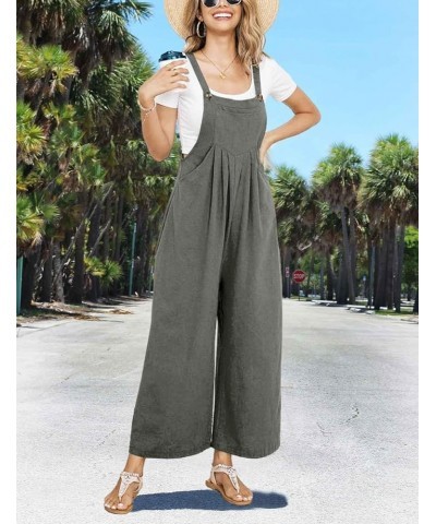 Womens Overalls Casual Adjustable Cotton Linen Overalls for Women Loose Fit Bib Wide Leg Jumpsuit with Pockets Dark Gray $11....