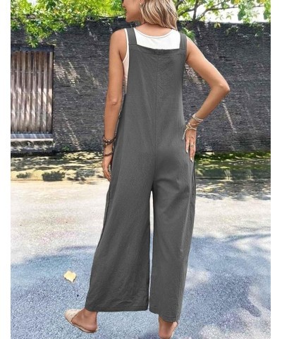 Womens Overalls Casual Adjustable Cotton Linen Overalls for Women Loose Fit Bib Wide Leg Jumpsuit with Pockets Dark Gray $11....