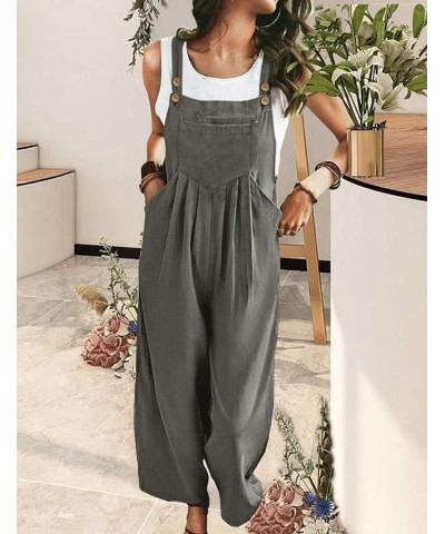 Womens Overalls Casual Adjustable Cotton Linen Overalls for Women Loose Fit Bib Wide Leg Jumpsuit with Pockets Dark Gray $11....