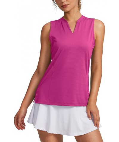 Women's Sleeveless Golf Shirt V-Neck Lightweight Quick Dry Tennis Tank Tops Polo Shirts for Women Sizzling Pink $14.10 Shirts