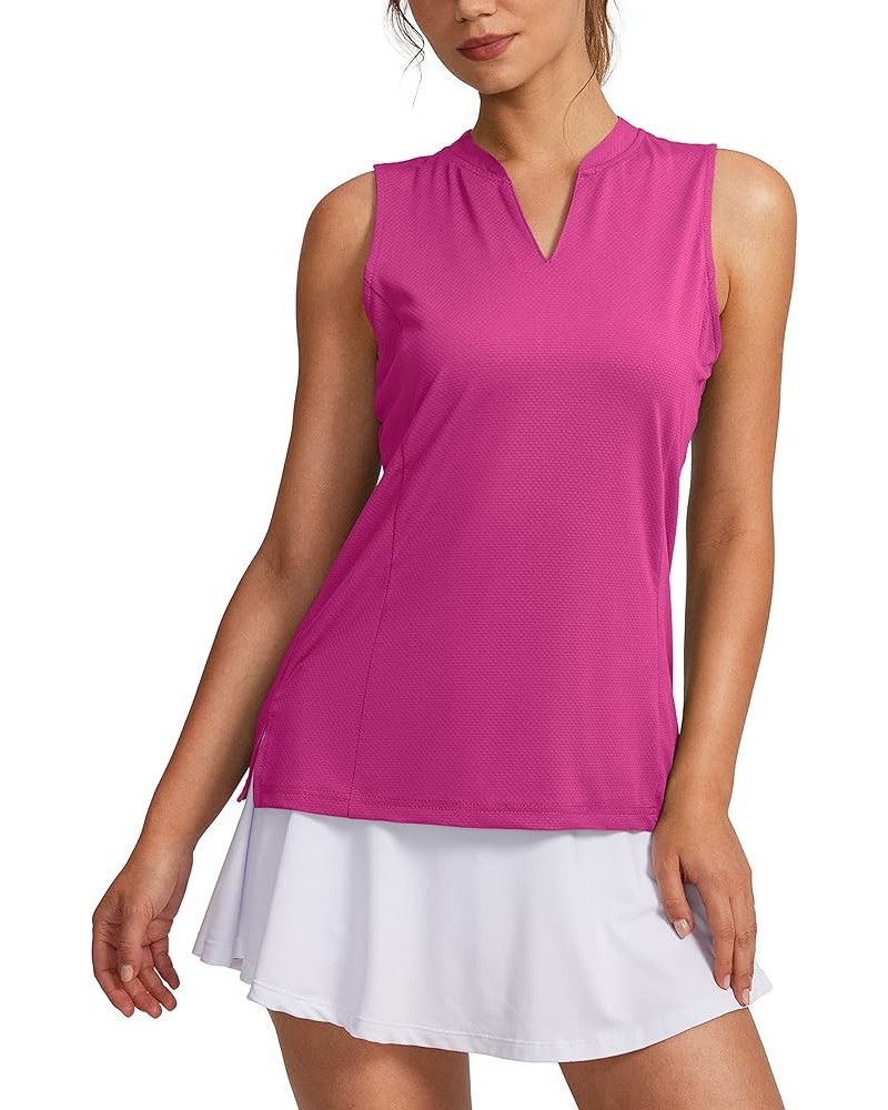 Women's Sleeveless Golf Shirt V-Neck Lightweight Quick Dry Tennis Tank Tops Polo Shirts for Women Sizzling Pink $14.10 Shirts