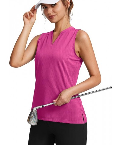 Women's Sleeveless Golf Shirt V-Neck Lightweight Quick Dry Tennis Tank Tops Polo Shirts for Women Sizzling Pink $14.10 Shirts