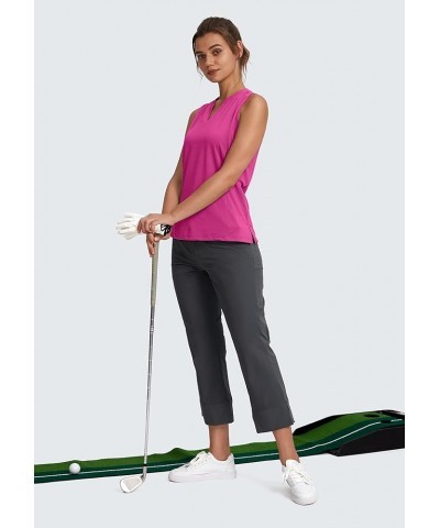 Women's Sleeveless Golf Shirt V-Neck Lightweight Quick Dry Tennis Tank Tops Polo Shirts for Women Sizzling Pink $14.10 Shirts