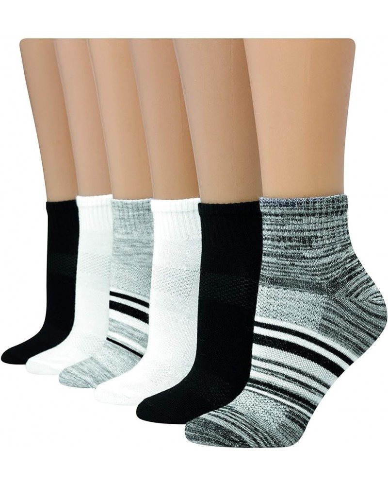 Women's 6-Pair Lightweight Breathable Ventilation Ankle Socks Black/Grey $8.00 Activewear