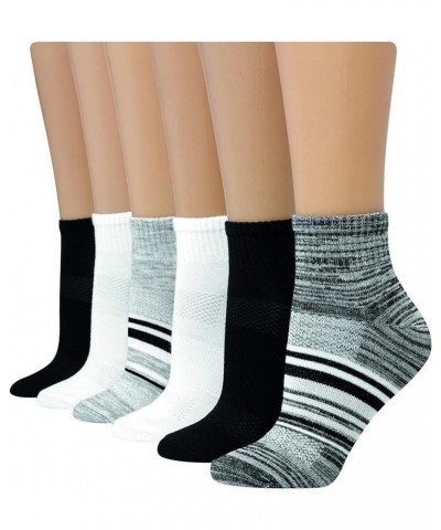 Women's 6-Pair Lightweight Breathable Ventilation Ankle Socks Black/Grey $8.00 Activewear