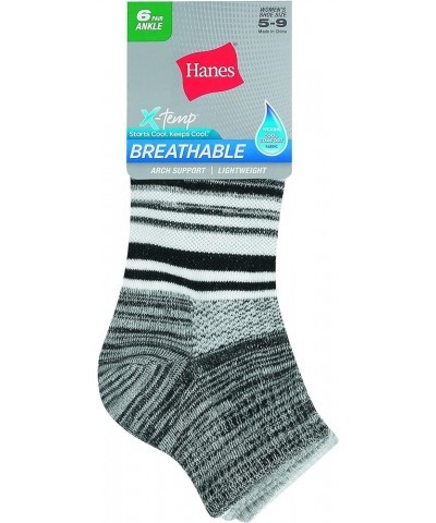 Women's 6-Pair Lightweight Breathable Ventilation Ankle Socks Black/Grey $8.00 Activewear