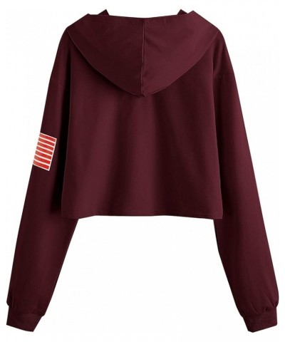 Women's Casual Letter Print Long Sleeve Crop Top Sweatshirt Hoodies Burgundy $10.79 Hoodies & Sweatshirts