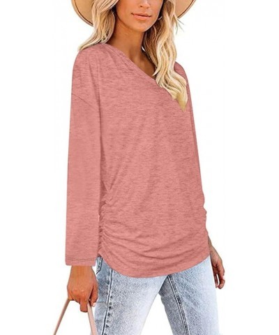 Ladies Solid Color Casual V-Neck Short Sleeve Top Cheap-1-pink $6.88 T-Shirts