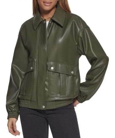 Women's Faux Leather Lightweight Dad Bomber Jacket Forest $43.89 Coats