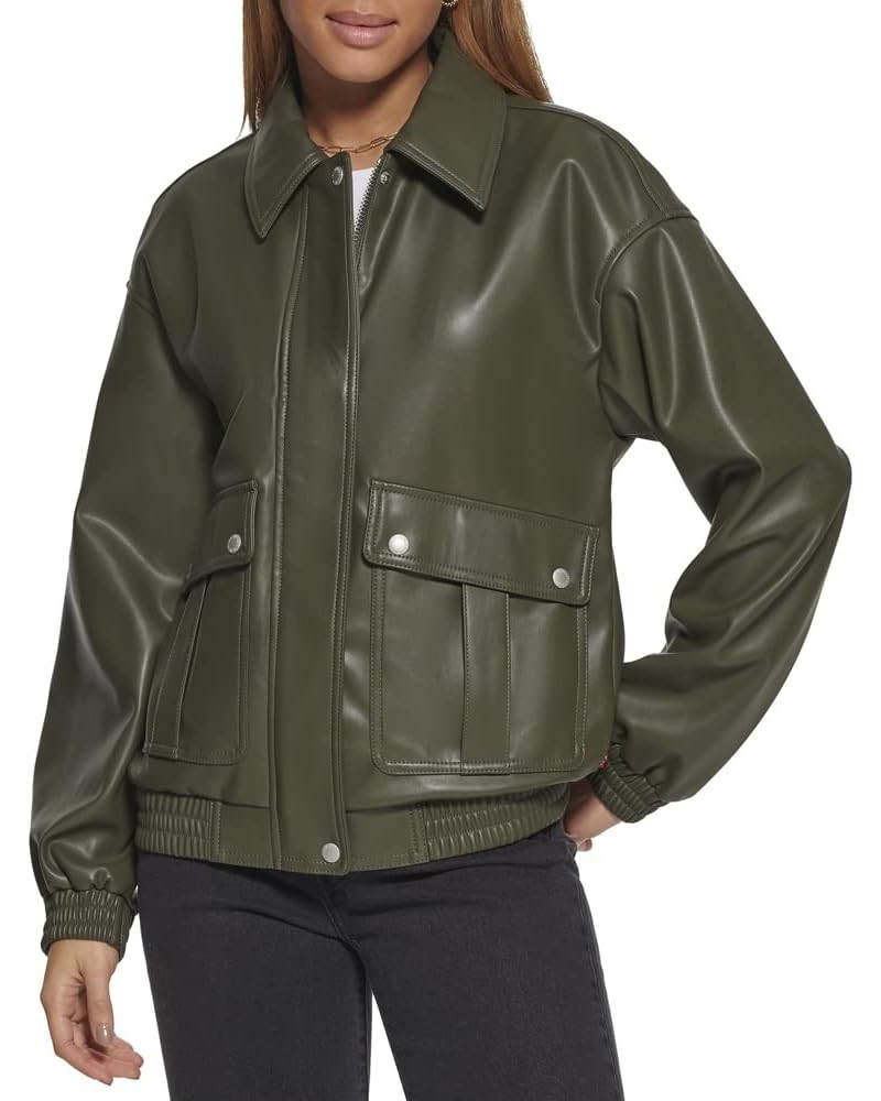 Women's Faux Leather Lightweight Dad Bomber Jacket Forest $43.89 Coats