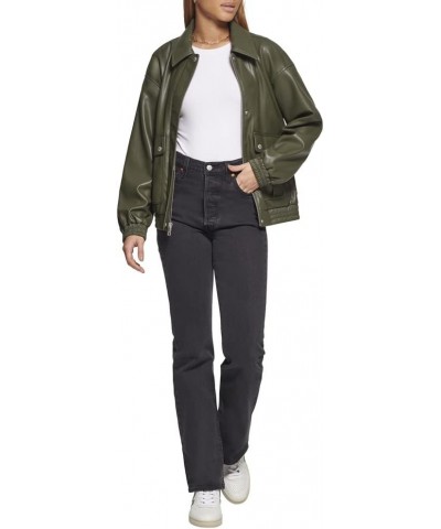 Women's Faux Leather Lightweight Dad Bomber Jacket Forest $43.89 Coats