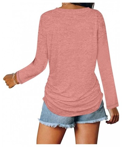 Ladies Solid Color Casual V-Neck Short Sleeve Top Cheap-1-pink $6.88 T-Shirts