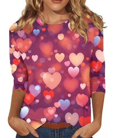 Valentines Tops for Women Spring Tops 2024 3/4 Length Sleeve Womens Tops Cute Graphic Tees Plus Size Basic Pullover E1-waterm...