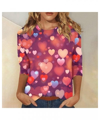 Valentines Tops for Women Spring Tops 2024 3/4 Length Sleeve Womens Tops Cute Graphic Tees Plus Size Basic Pullover E1-waterm...