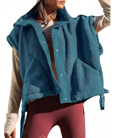 Fleece Vest Women Oversized Sleeveless Sherpa Jacket Button Down Vest Outwear with Pockets Blue $19.13 Vests