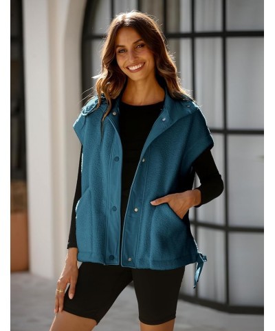 Fleece Vest Women Oversized Sleeveless Sherpa Jacket Button Down Vest Outwear with Pockets Blue $19.13 Vests