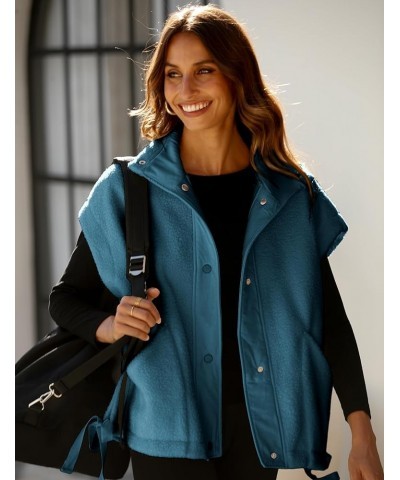 Fleece Vest Women Oversized Sleeveless Sherpa Jacket Button Down Vest Outwear with Pockets Blue $19.13 Vests