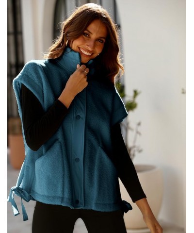 Fleece Vest Women Oversized Sleeveless Sherpa Jacket Button Down Vest Outwear with Pockets Blue $19.13 Vests