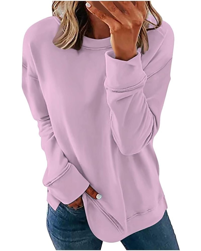 Womens Pullover Shirts Crewneck Oversized Casual Thin Sweatshirts Long Sleeve Solid Color 2023 Fall Clothes Tops Pink 9 $8.25...