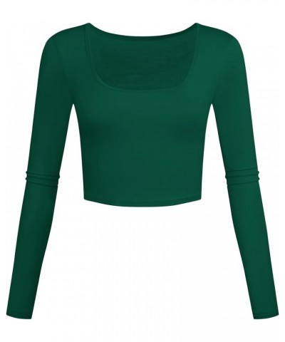 Lightweight Square Neck Crop Tops Long Sleeve Slim Fit Basic Workout Shirts for Women Green $7.66 Activewear