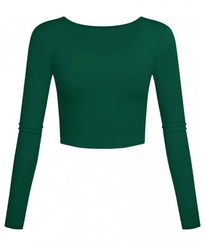 Lightweight Square Neck Crop Tops Long Sleeve Slim Fit Basic Workout Shirts for Women Green $7.66 Activewear