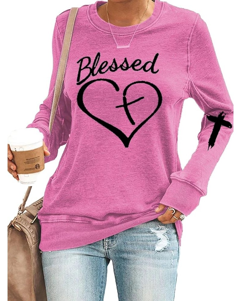 Womens Jesus Cross Letter Print Sweatshirt Long Sleeve Jesus Blouse Pullover Tops Faith Shirt for Women C Pink $15.19 Hoodies...