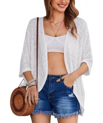 Womens Lightweight Cardigan Open Front 3/4 Sleeve Casual Loose Fit Beach Cover Up A-white $15.30 Sweaters