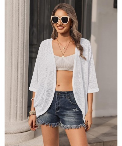 Womens Lightweight Cardigan Open Front 3/4 Sleeve Casual Loose Fit Beach Cover Up A-white $15.30 Sweaters