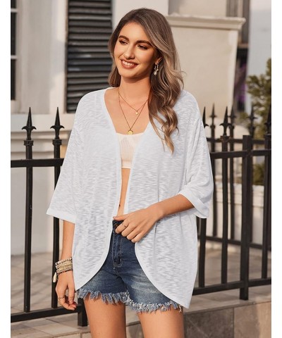 Womens Lightweight Cardigan Open Front 3/4 Sleeve Casual Loose Fit Beach Cover Up A-white $15.30 Sweaters