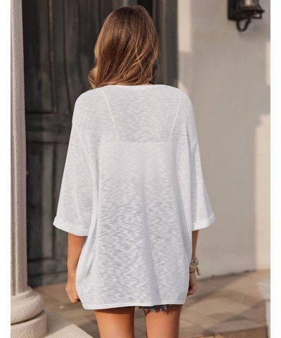 Womens Lightweight Cardigan Open Front 3/4 Sleeve Casual Loose Fit Beach Cover Up A-white $15.30 Sweaters