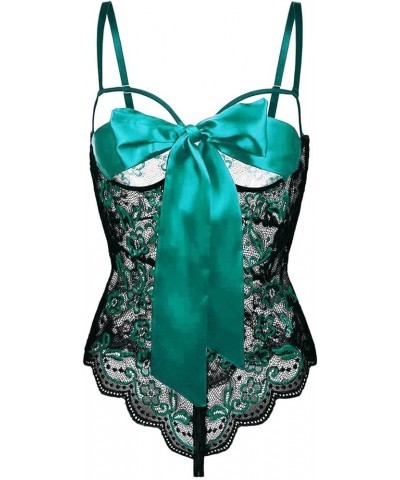 Valentine Day Lace Lingerie for Women Plus Size Babydoll Strap Chemise Halter Teddy V Neck Exotic Teddy Nightgown 02_green $8...