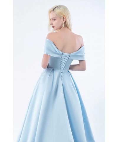 Women’s High Low Satin Prom Dress with Pockets Off The Shoulder Formal Cocktail Homecoming Dresses Malibu Blue $36.75 Dresses