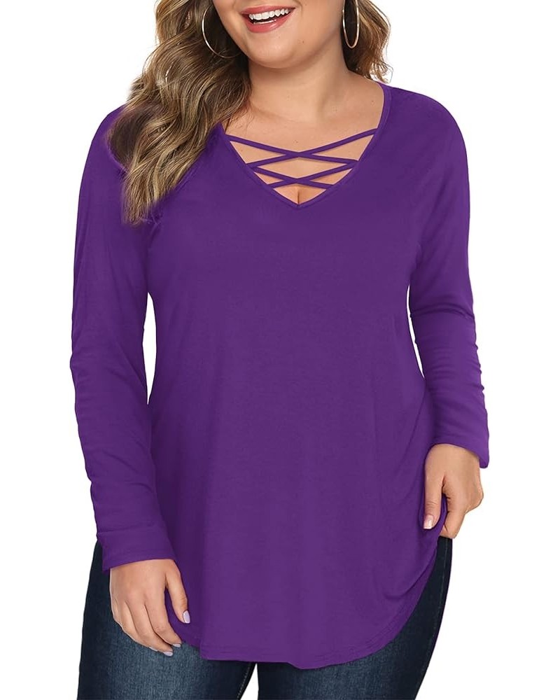 Womens' Plus Size Tops with Short/Long Sleeve Criss Cross Neck C: Pruple $10.99 T-Shirts