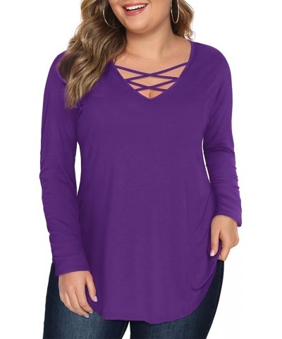 Womens' Plus Size Tops with Short/Long Sleeve Criss Cross Neck C: Pruple $10.99 T-Shirts