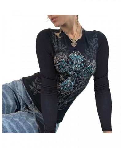 Women Fairy Grunge Tops Y2K Long Sleeve Vintage Graphic Shirts E-Girls Aesthetic Tees Fall Clothes Streetwear A-b Black2 $8.9...