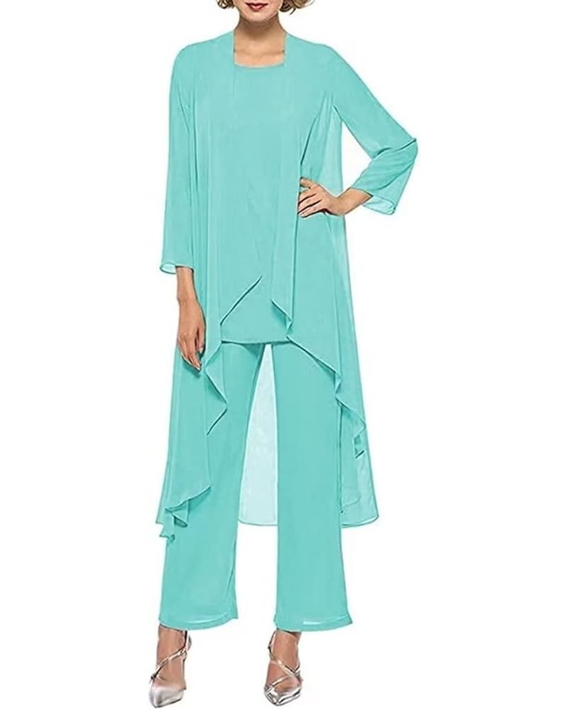 3 PCS Mother of The Bride Dresses Pant Suits with Jacket Long Sleeve Chiffon Formal Dresses for Women Turquoise $25.80 Suits