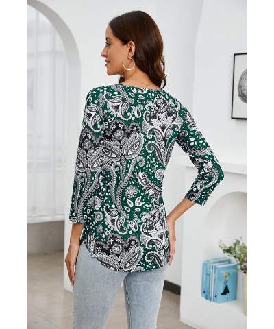 Tunic Tops for Women 3/4 Sleeve V Neck Womens Tunics Floral Curved Hem Swing Casual Blouse T Shirts for Leggings 01-green Pai...